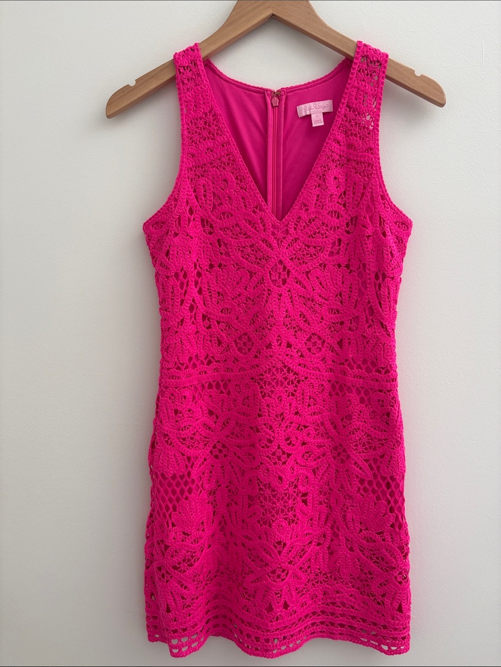 Lilly Pulitzer Astrid Crochet Knit Shift Dress in Hot Pink Date Night Beach Sz S